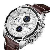 MEGIR Mens Analog Quartz Wrist Watches Fashion Military Pilot Multifunction Leather Chronograph Wristwatch,Luminous Waterproof Casual Business Office Work School Sport Watch for Men Gifts…