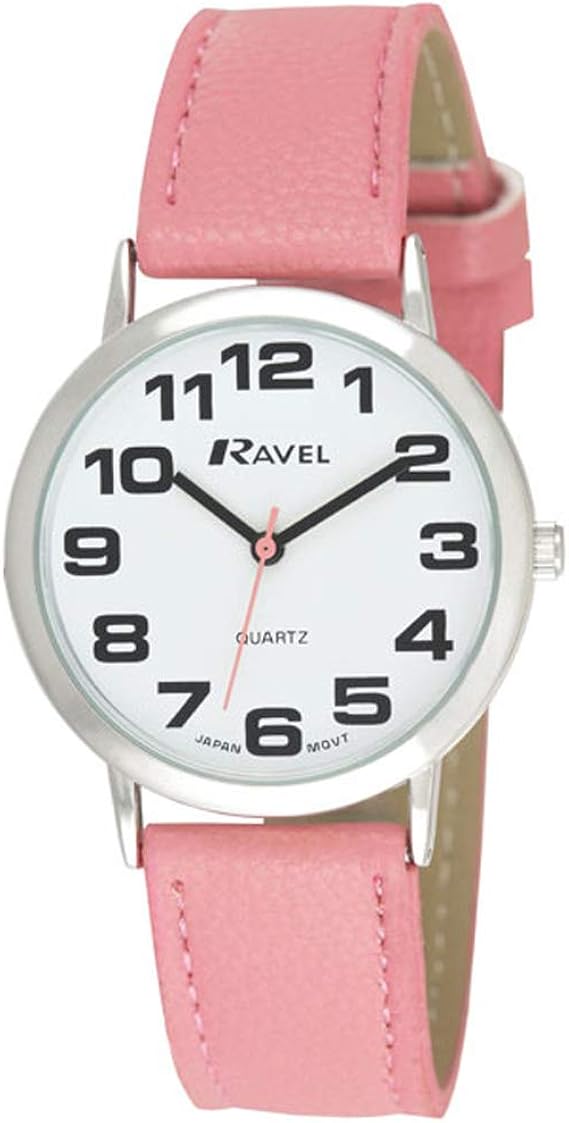 Ravel Women's Easy Read Watch with Big Numbers (Medium) Pink/Silver