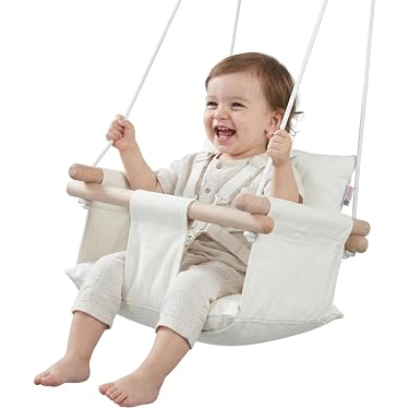VidaXL – Balançoire Bébé Avec Ceinture De Sécurité, Siège En Coton Et Bois, Pour Enfants De 6 à 36 Mois, Extérieur