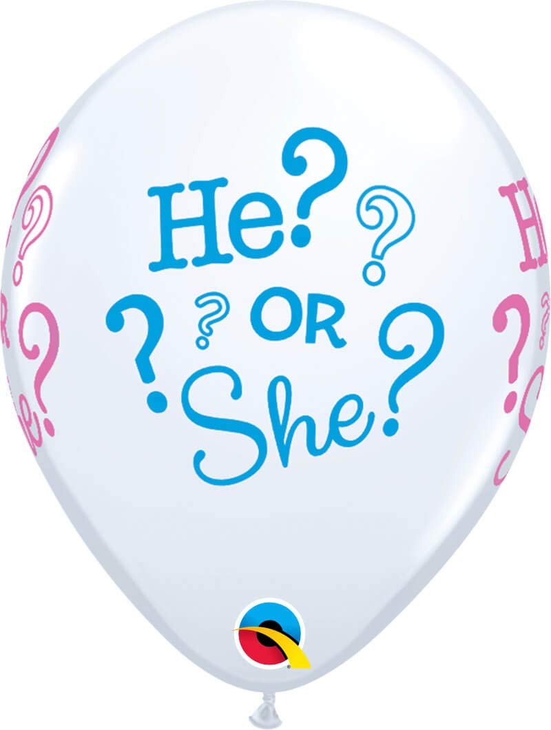 Qualatex 44790 He? Or She? White 11"/ 11-inch Round Latex Party Balloons (Pack of 25)