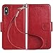 Arae Case for iPhone X/Xs, Premium PU Leather Wallet Case [Wrist Straps] Flip Folio [Kickstand Feature] with ID&Credit Card Pockets for iPhone X (2017) / Xs (2018) 5.8 inch (Wine red)