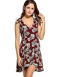 Halife Women's Bohemian Floral Sundresses V Neck Sleeveless Skater Dress (XL,Wine Red)