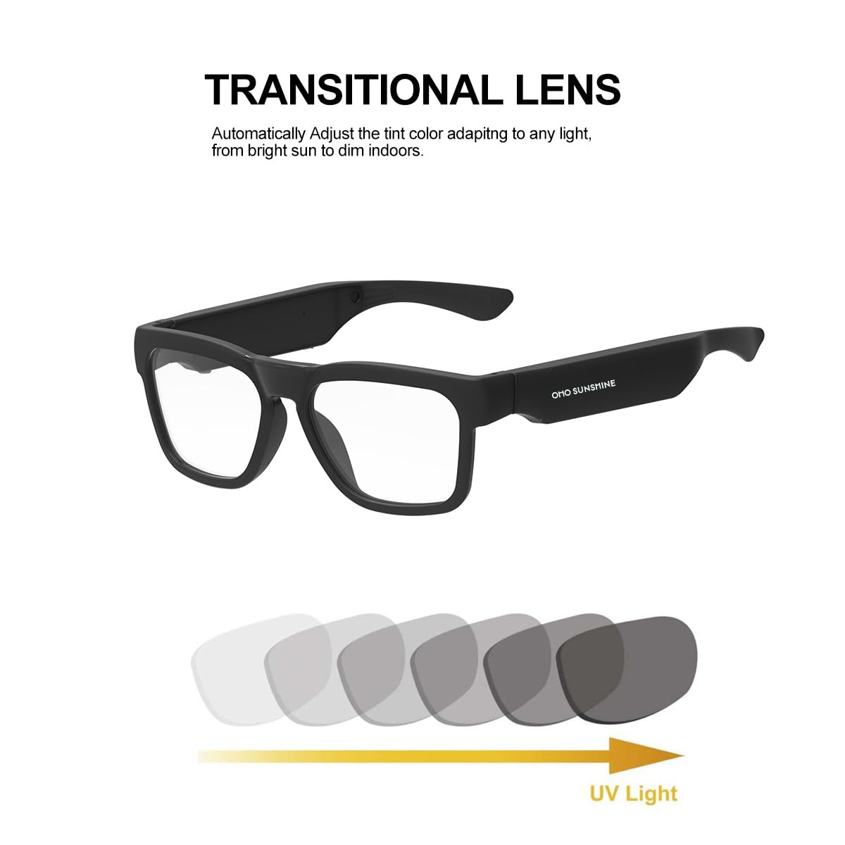 OhO Smart Glasses,32G MP3 Bluetooth Sunglasses with Open Ear Speaker Headphone, Indoor&Outdoor Sports,Polarized UV Protection,For Men Women