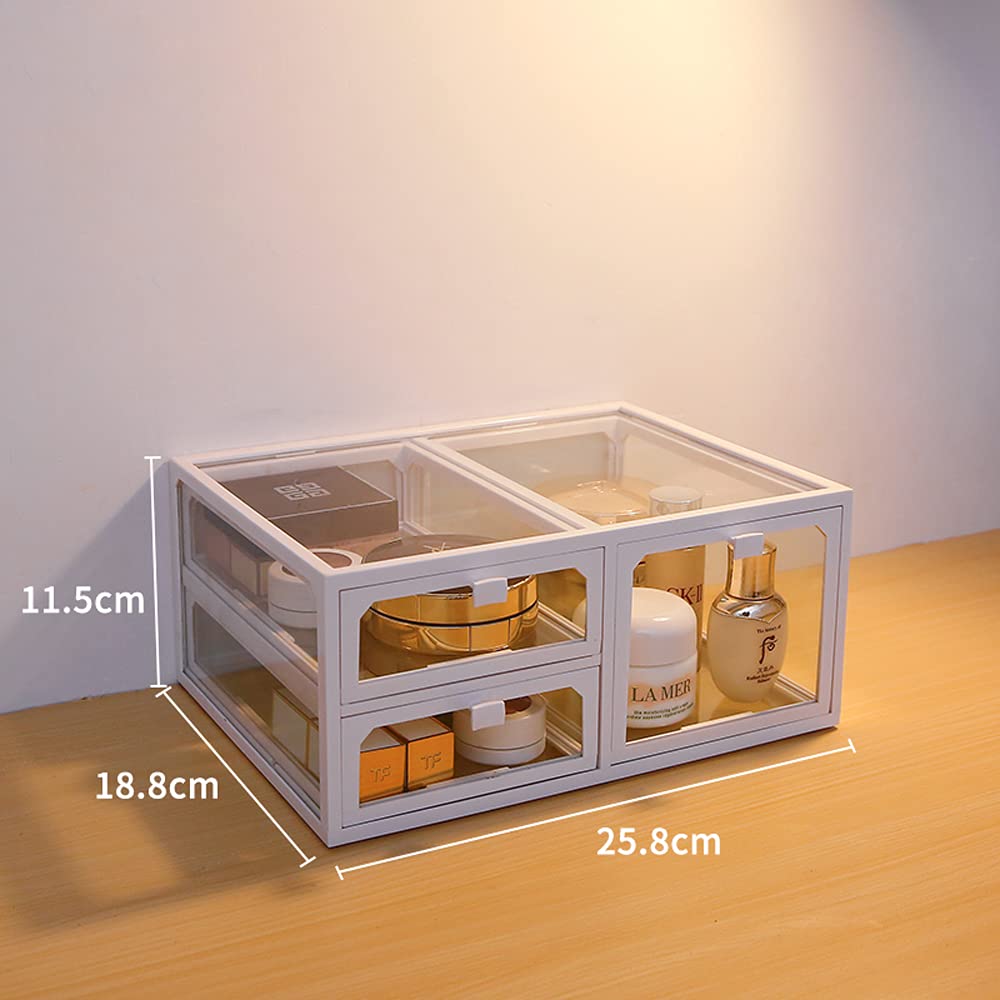 MOOCHI White Vintage Glass Cosmetic Makeup Organizer 3 Drawers Set Dust Waterproof Cosmetics Storage Display Case Countertop for Brushes Lipsticks Jewelry: Beauty