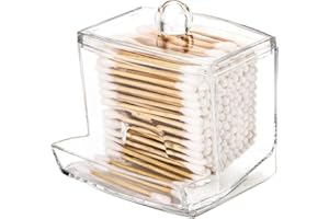7oz Clear Acrylic Swab Holder with Premium Lid - Stylish & Glossy Bathroom Container for Swabs and Pads, Lightweight & Easy I