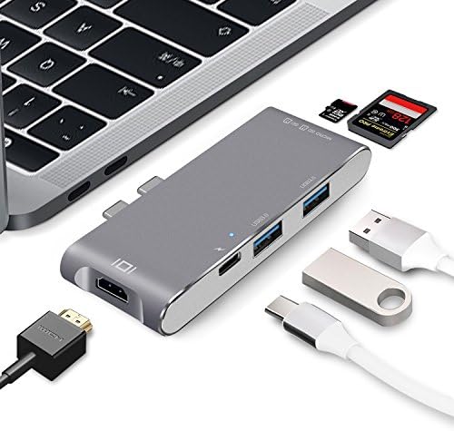 WolinTek 6-in-1 USB C Hub, 4K HDMI Output Port, SD and Micro SD/TF Card Reader, 2 USB 3.0 Data Transfer Ports and USB C Power Delivery Port USB Type C Hub for Apple MacBook Pro 2016/2017, Space Gray