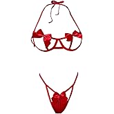 CZRHGG Lingerie Sets for Women Sexy, Naughty Underwire Bow Lingerie Christmas Valentines Lingerie Onesize 2-8