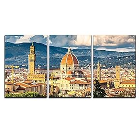 3 Piece Canvas Wall Art - View on Florence and Duomo Cathedral, Italy - Modern Home Art Stretched and Framed Ready to Hang - 16"x24"x3 Panels