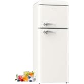 BANGSON 7.5 Cu.Ft Retro Refrigerator with Top Freeze White | 2 Door Apartment Fridge, Adjustable Thermostat, Refrigerator for Office, Kitchen, and Home