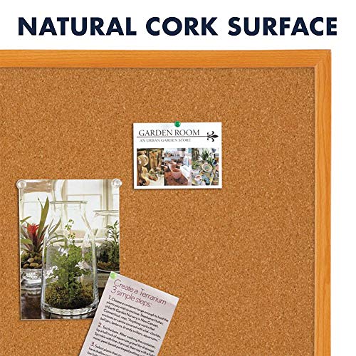 Quartet Cork Bulletin Board, Framed Corkboard, 2' x 3', Oak Wood Frame