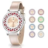 Christmas Gifts for Women, Essential Oil Bracelets Women Watch, Leather Band Aromathery Diffuser Bracelet Women Wrist Watch with 8pcs Washable Pads Gifts for Mom