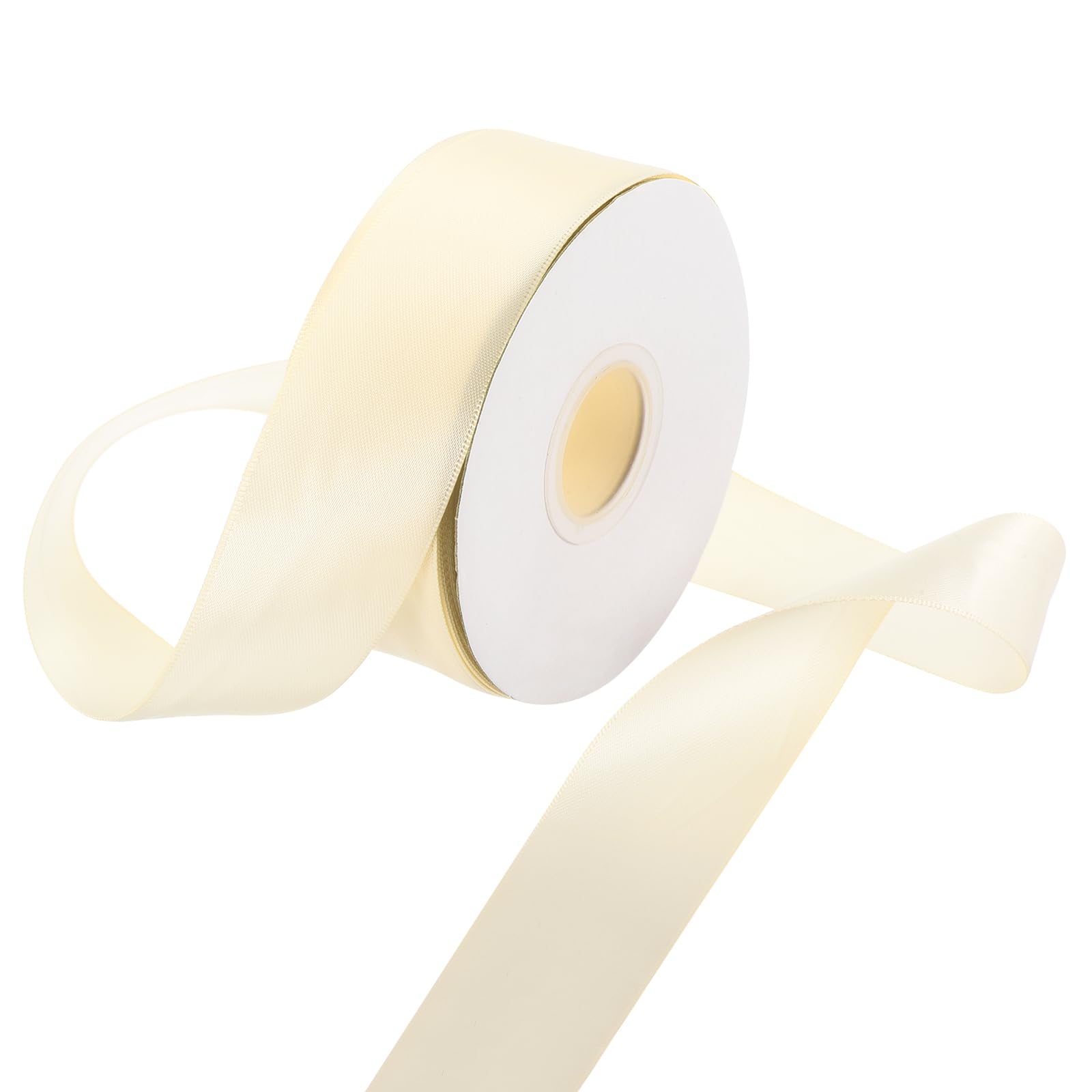 Rebower 32mm Satin Ribbon 23m Thick Double Face Grosgrain Silk Ribbon, [for Gift Wrapping, Hair Bows, Wedding, Cake, Flower] - 25 Yard/75ft/Beige