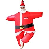 KLLOUZE Inflatable Christmas Santa Claus Suit, Funny Blow Up Christmas Costumes Suit, Unisex Adult Fancy Cosplay Party Costume with Beard and Hat