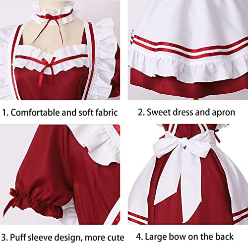 LISANEK Maid Outfit Anime Cosplay Lolita Meid Jurk Franse Meid Kostuum Pluche Kat Oor Sokken Set, Zwart, M