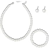 IQPDYV 4 Pcs Pearl Jewelry Set for Women Shiny Pearl Necklace Bracelet Earrings Ring Elegant Bridal Wedding Set