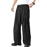 Rexcyril Men's Baggy Wide Leg Pants Pleated Trousers Loose Business Casual Dress Pants Slacks