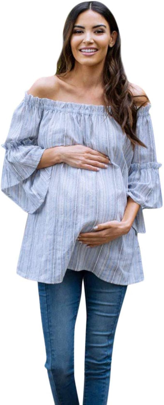 Womens Maternity Tunic Tops Off Shoulder 3/4 Womens Maternity Tunic Tops Off Shoulder 3/4