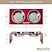 Petlo Raised Pet Feeder Bowls - Elevated Red Acrylic Feeding Stand with Two Stainless Steel Food and Water Bowls for Dogs and Cats