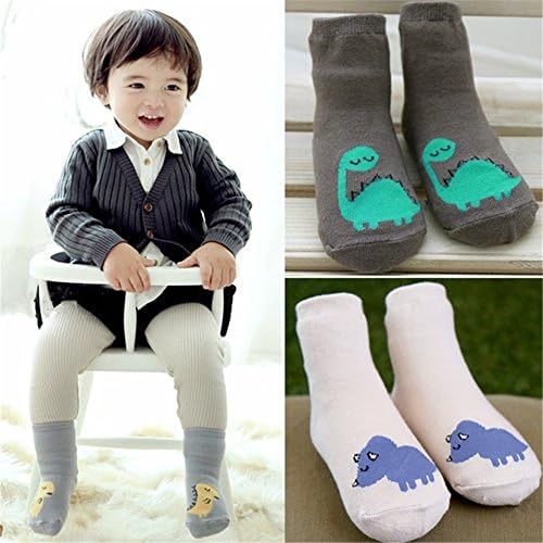 Pack of 3 Dinosaur Series Animal Non-Skid Slip Toddler Socks Cotton Unisex Baby Kids Socks-Dinosaur (S(0-2 years), style 1)