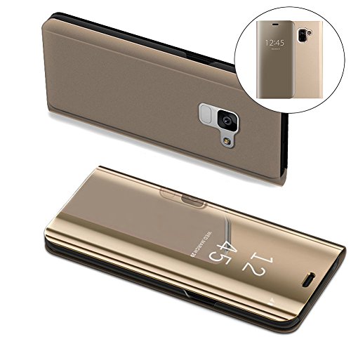 Samsung A8 2018 Case, COTDINFORCA Mirror Design Clear View Flip Bookstyle Luxury Protecter Shell With Kickstand Case Cover for Samsung Galaxy A5 (2018)/A8 (2018) SM-A530F. Flip Mirror: Gold