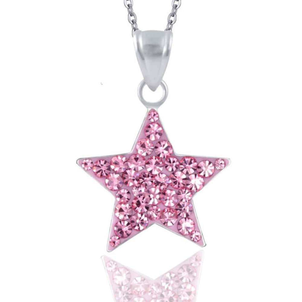 JennyWrenJewels Children’s Jewellery | Girls & Kids Sterling Silver Crystal Star Necklace | 925 Sterling Silver UK | Pendant & Gift Bag (Pink, 16)