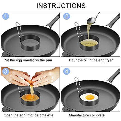 image for Feeke 4 Packs Non-Stick Egg Ring Make and Shape Fried Egg, Stainless S