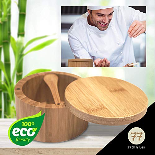 Bamboo Salt and Pepper Box with Swivel Lid and Builtin