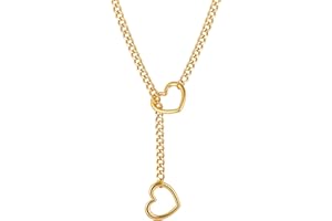 KOFISNI Heart O-ring Slip Chain Necklace For Women Punk Rock Stainless Steel Cuban Long Handmade Necklace Jewelry Gifts Adjustable Lariat Y-Necklace Heart Locker With Key