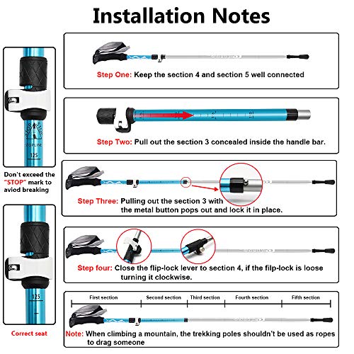 Ylife Trekking Poles, 2 Pack Foldable Hiking Sticks, Strong Lightweight Aluminum 7075, Adjustable Quick Flip-Lock, Perfect for Hiking, Walking, Backpacking and Snowshoeing (Blue)