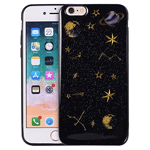 iPhone 6 Plus/6S Plus 5.5" Case,CMEKA Bling Glitter Sparkle [Planet Stars Embedded] Slippy Ultra Slim Thin Fit Flexible Soft Rubber TPU Back Cover Case for Apple iPhone 6 Plus/6S Plus (Black)