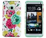 DandyCase 2in1 Hybrid High Impact Hard Pink Floral Pattern + Mint Green Silicone Case Cover For HTC One M7 4G LTE + DandyCase Screen Cleaner