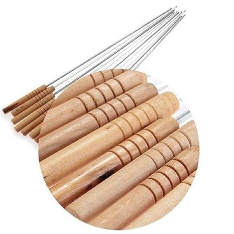 Generic Barbecue Skewers 12 Set of Stainless Steel with Wood Handle Roasting Sticks