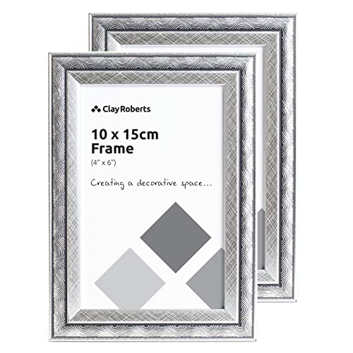 Clay Roberts Photo Picture Frames 6 x 4, Silver Swirl, Pack of 2, Freestanding and Wall Mountable, 10 x 15 cm, 6x4 Picture Frame Set — image 1