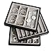 JACKCUBE Design Set of 3 Leather Stackable Jewelry Tray Earring Necklace Bracelet Ring Organizer Display Storage Box(Black, 11 x 9.5 x 1.8 inches)- :MK213S