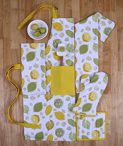 Pot Holders and Oven Mitts, Unique Citrus Splash Design, Heat Resistant, Made of 100% Cotton, Eco-Friendly & Safe, Set of 1 Oven Mitt and 1 Pot Holder, Pot Holders and Oven Mitts Sets By CASA DECORS