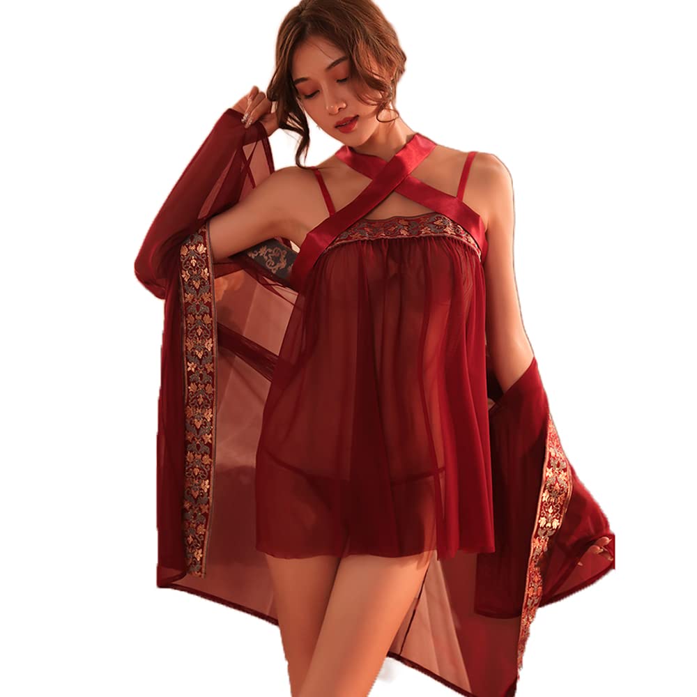 Temptshow Asian Chinese Geisha Cosplay Women's Chinese Style Cheongsam Lingerie Japanese Anime Costume (Red3)
