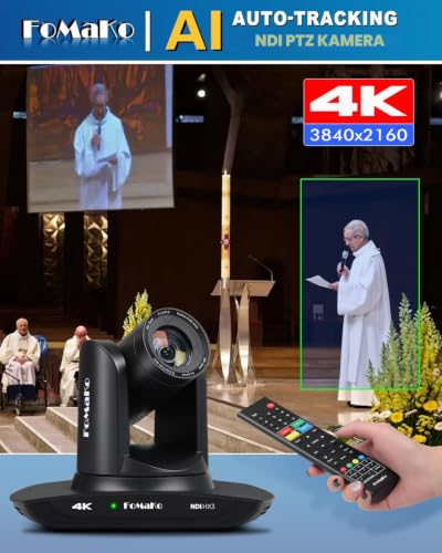 FoMaKo 4K PTZ NDI HX3 Camera 30x Optical Zoom, AI Auto Tracking, 3G-SDI HDMI LAN PoE USB3.0 Live Steaming Camera 【4K 30x NDI HX3 SDI KI Tracking, K30NS】