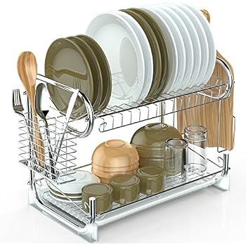 counter kitchen drainer dish rack drain tier drying board holder cutlery capacity utensil cutting silver amazon
