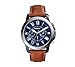 Fossil Men's 44mm Grant Blue and Silvertone Watch with Light Brown Strap