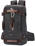 Aidonger Vintage Canvas Backpack Shoulder Bag Hiking Backpack Large Capacity (Black)
