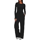 MIUQOO Two Piece Sets for Women Long Sleeve High Waist Wide Leg Tracksuits Casual Workout Lounge Outfits Matching Sets