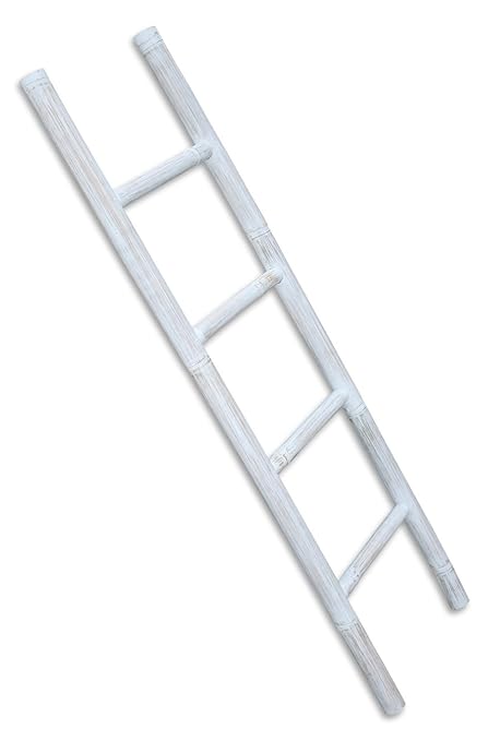 Lioliving Bamboo Towel Rail Decorative Ladder White Washed