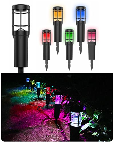 MUSCLE LIGHTING Solar Pathway Lights Bollard, 7 Color Changing / Warm White Landscape Path Light, Outdoor Waterproof Garden Light for Patio, Yard, Driveway, Pack of 6