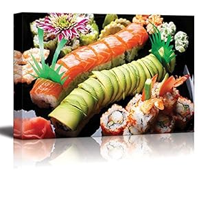 Assorted Japanese Sushi on a Black Plate Wall Decor
