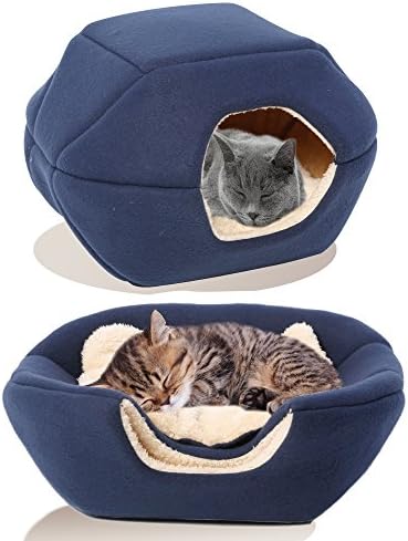 PREMIUM Pet Bed/Cave, Cat Bed and Cave, Small Dog Bed, 2-in-1 foldable, soft, warm, washable pet bed with a pillow. Size 16"X15"X12“.