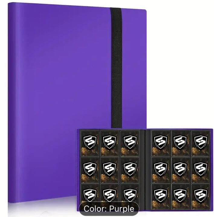CARDSON Trading Card Binder 9 Pockets - 30 Pages Holding 540 Cards - Side Loading Card Book - Anime Card Binder (Red) (Purple)