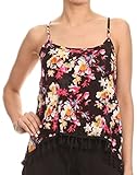 Simplicity Women's Multi Colored Print Spaghetti Strap Cami Top w/Tassel Trim