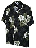 Pacific Legend Men's Hibiscus & Palm Hawaiian Shirt (Black)