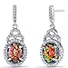 Peora Created Black Fire Opal Earrings in Sterling Silver, Harlequin Halo Dangle Design, Oval Shape, 10x8mm, 3 Carats total, Friction Backs, Hypoallergenic Earrings for Women, Fire Opal Jewelry