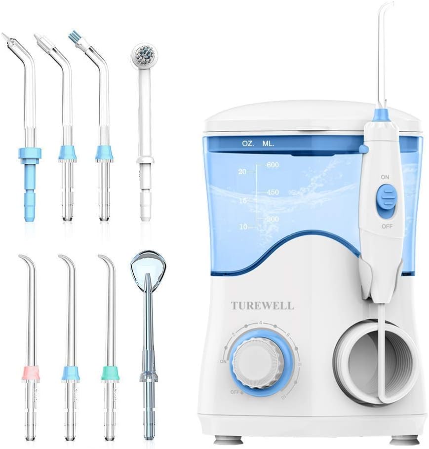 TUREWELL Water Flosser Dental Oral Irrigator with 10 Adjustable Modes, 600ml Countertop Electric Dental Flosser for Braces and Teeth: Health & Personal Care